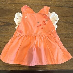 Carters Baby girls pink dress w/ white fruit pattern shirt 0-3 months